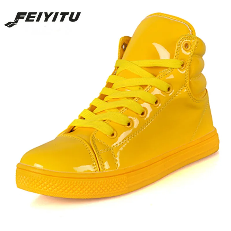 

FeiYiTu New Arrival Couple Platform Shoes Lighted Candy Color High-top Shoes Men Fashion Flat Trainers White Black Yellow Red