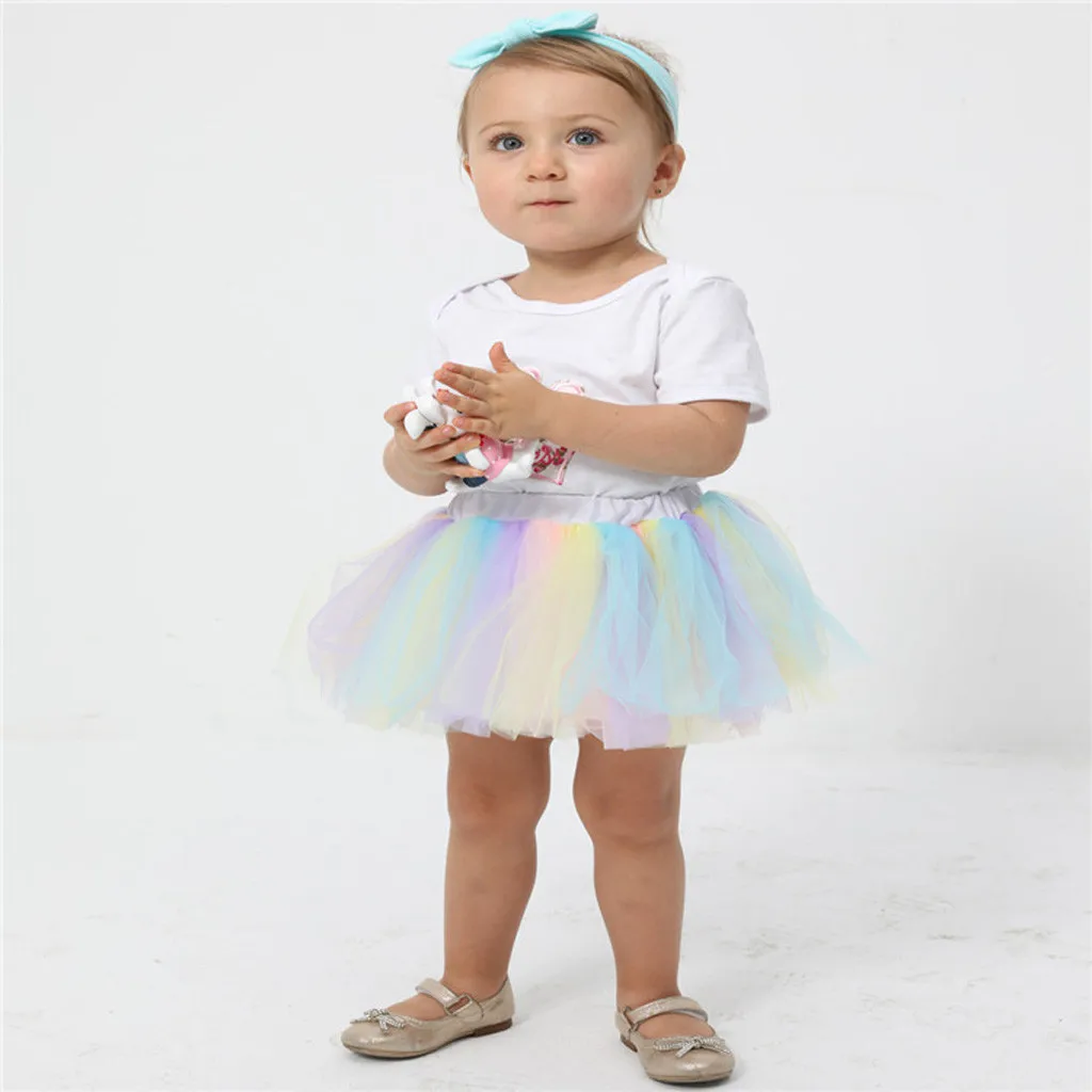 Детская ярусная юбка для девочек Радужная американка пачка с бантом