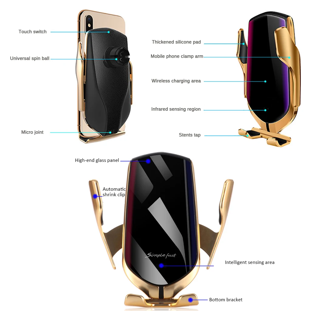 Автоматический зажим беспроводное автомобильное зарядное устройство вентиляционное отверстие держатель телефона 360 градусов вращение зарядное устройство подставка для iPhone samsung Xiaomi huawei