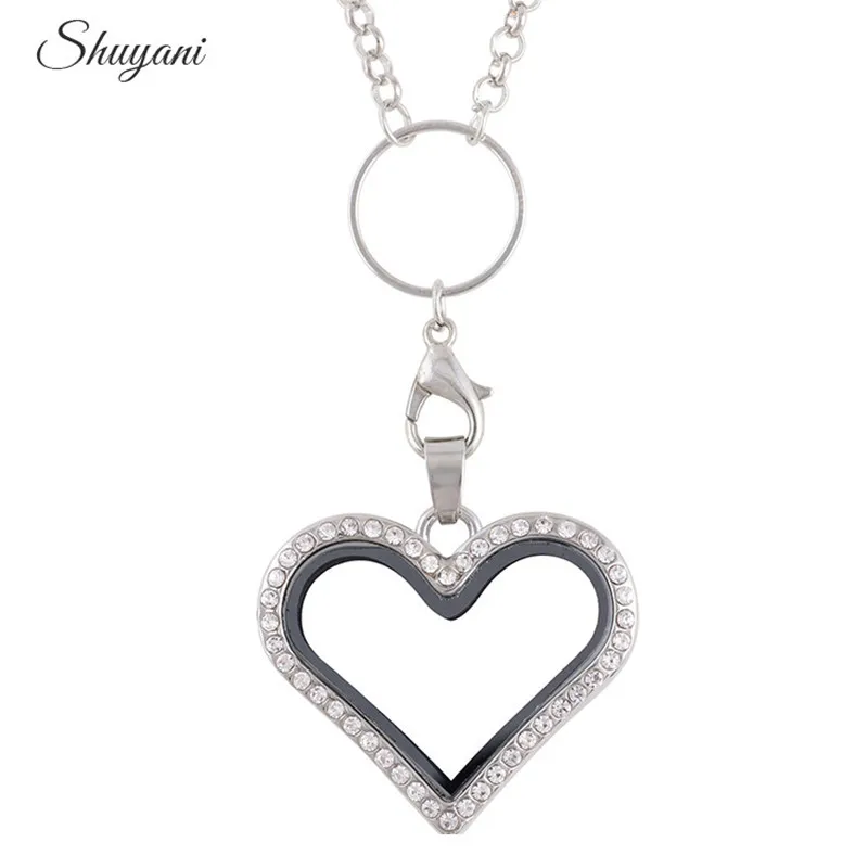 

10PCS Mix 4 Color Heart Locket Magnetic Glass Locket Rhinestone Heart Floating Locket with Chain Floating Locket Charm Necklace