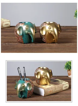 

Resin Crafts Carving Elephant shape Pen Holders desk accessories for Office and School