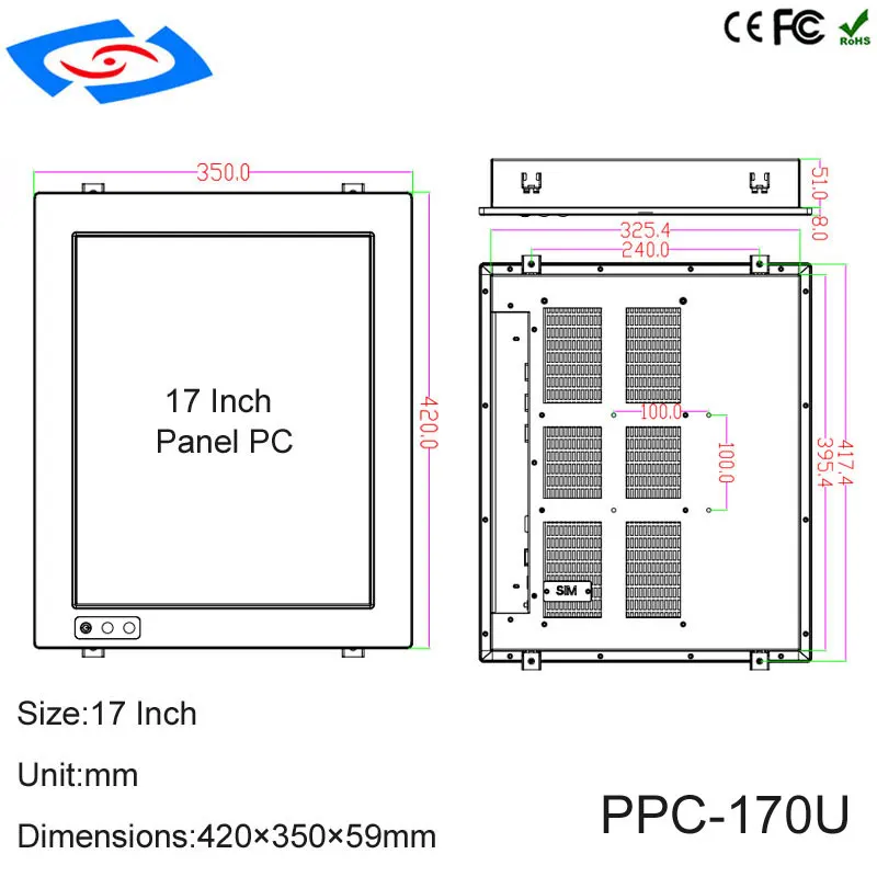 Заводская цена 17 "настенное крепление все в одной панели ПК с 32G/64G/128G/256G SSD хранения и Intel Core I5-3317U/I7-3517U cpu