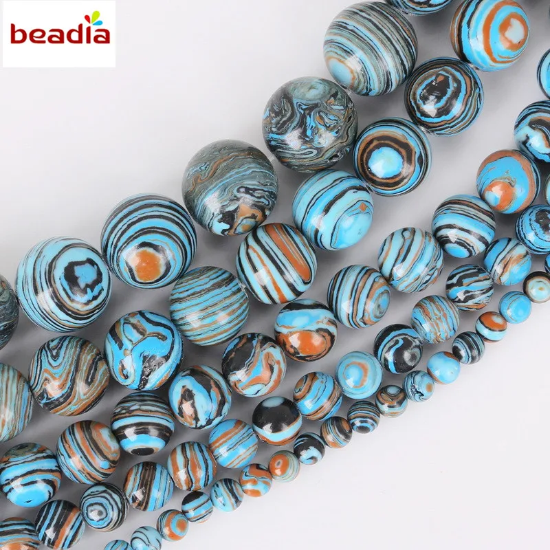 

Diameters 4/6/8/10/12mm Hole 1mm 32-95pcs/bag Synthetic Blue Malachite Stone Beads For DIY Bracelet Necklace Jewelry Making