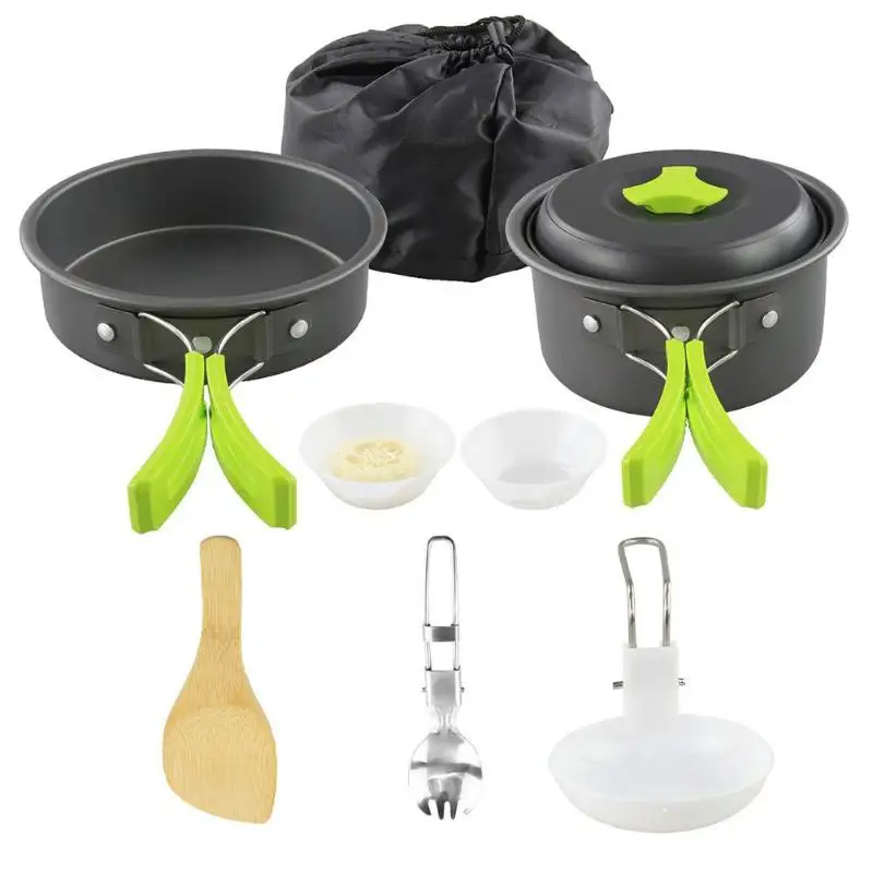 

Outdoor Camping 1-2 People Cookware Set Portable Ultra-light Tableware With net bags, it is convenient to collect pots and pans
