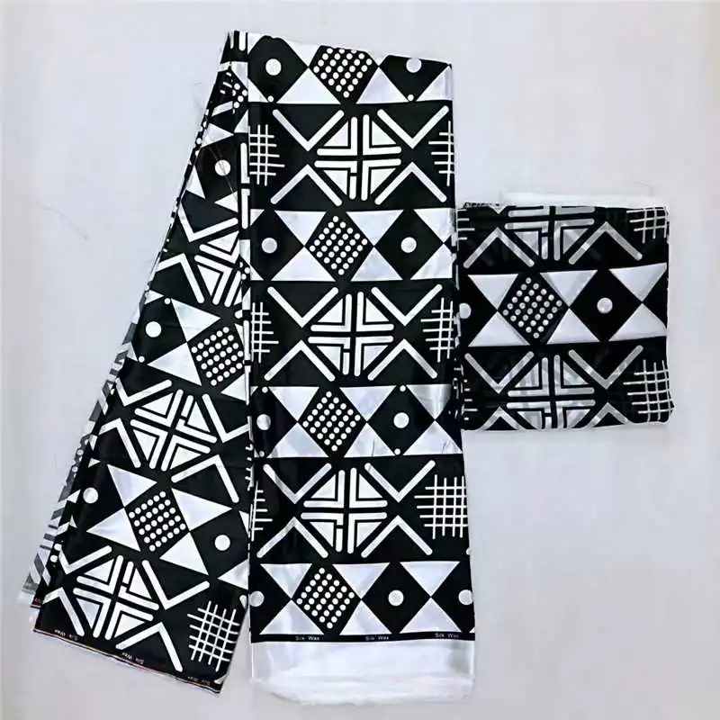 

Hot sale Gahna Style satin silk fabric with organza African wax design 2yards chiffon matching 4 yards silk african print