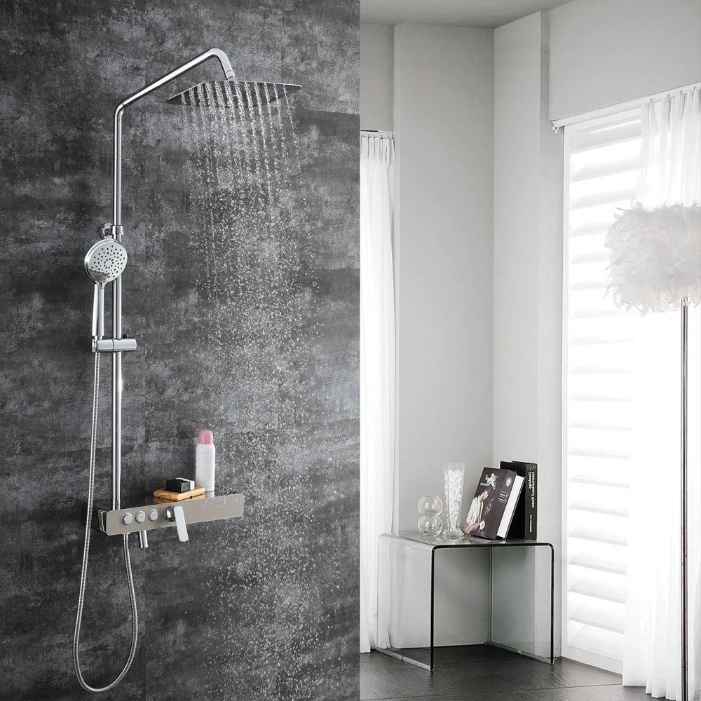 

HIDEEP Chrome Bathroom Mixer Shower Faucet Set Handles Wall Mount Bath Shower Kit with Rainfall Shower Head