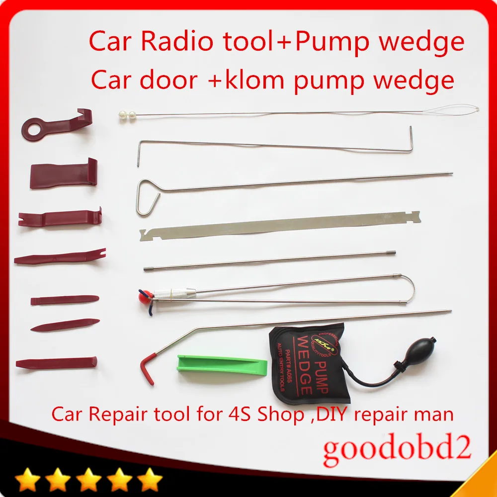 

15pcs/set PDR Hooks Car Radio door Panel Crowbar Tool PDR Spring Steel Rods Pry Clip Tools Car Repair Tool Kit + Car pump wedge