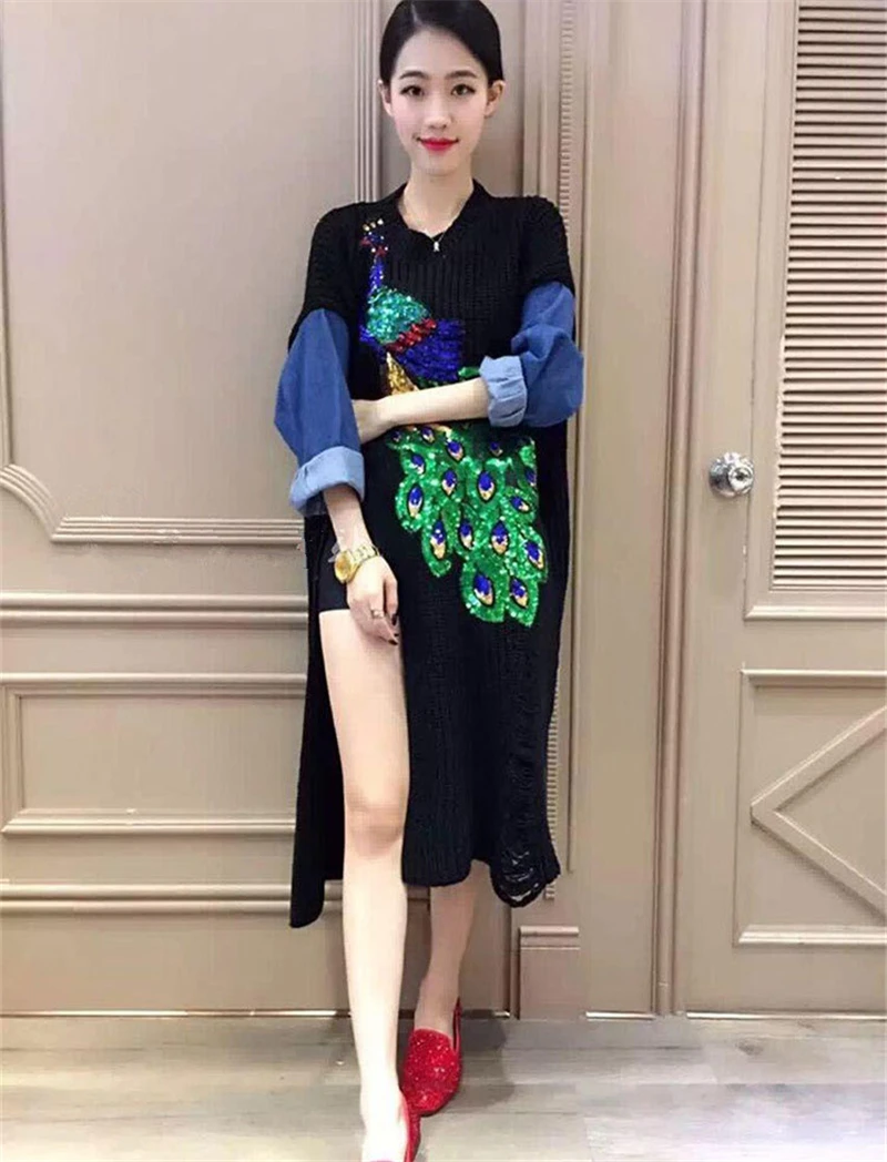Sequin Peacock Applique Embroidery Patch Sticker with Paillette Patch Fashion