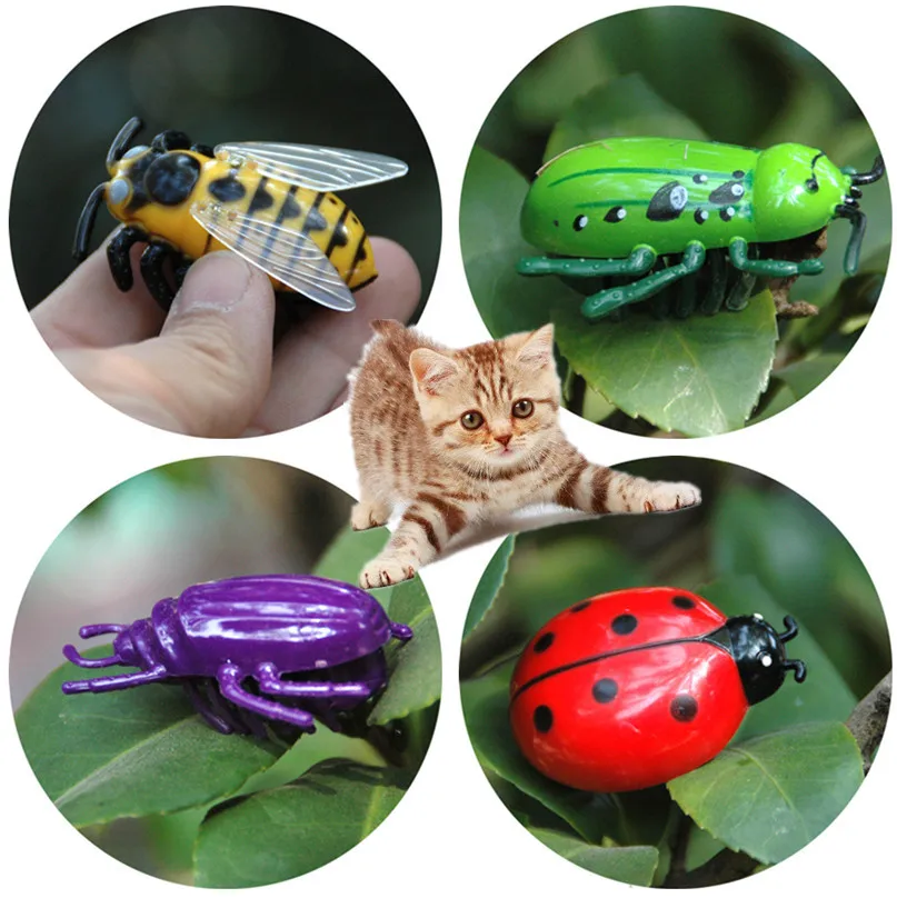 New Mini Electric Dog Cat Pet Toy Interactive Cute Ladybird Beetle Shape Cat Toys Walking Insect Toys Supplies For Cat 5x4cm