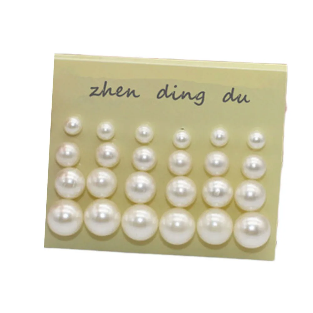 

Fashion New White pearl earrings 6mm/8mm/10mm/12mm Mix Size 1 card 12 pairs stud earrings women Lady Jewelry