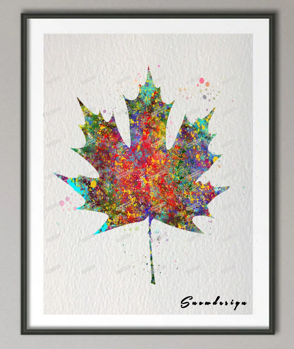 Original watercolor Maple leaf  canvas painting Modern wall  