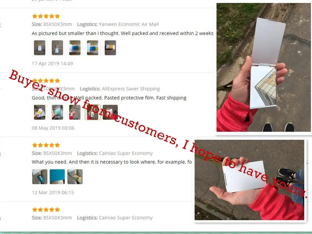 5 размеров складное ультратонкое косметическое зеркало прямоугольное