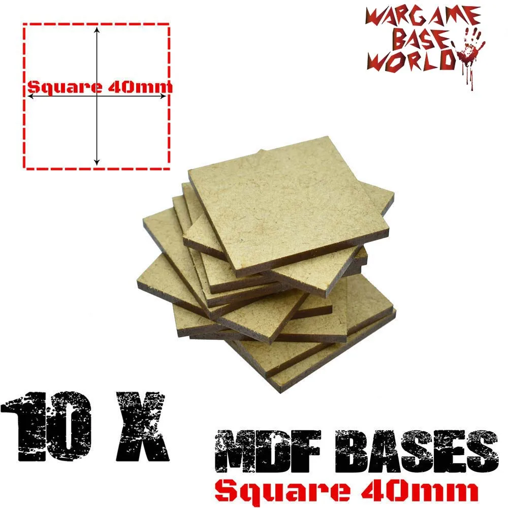 

10 x MDF Bases - 40mm Square bases- Basing Laser Cut Wargames wood