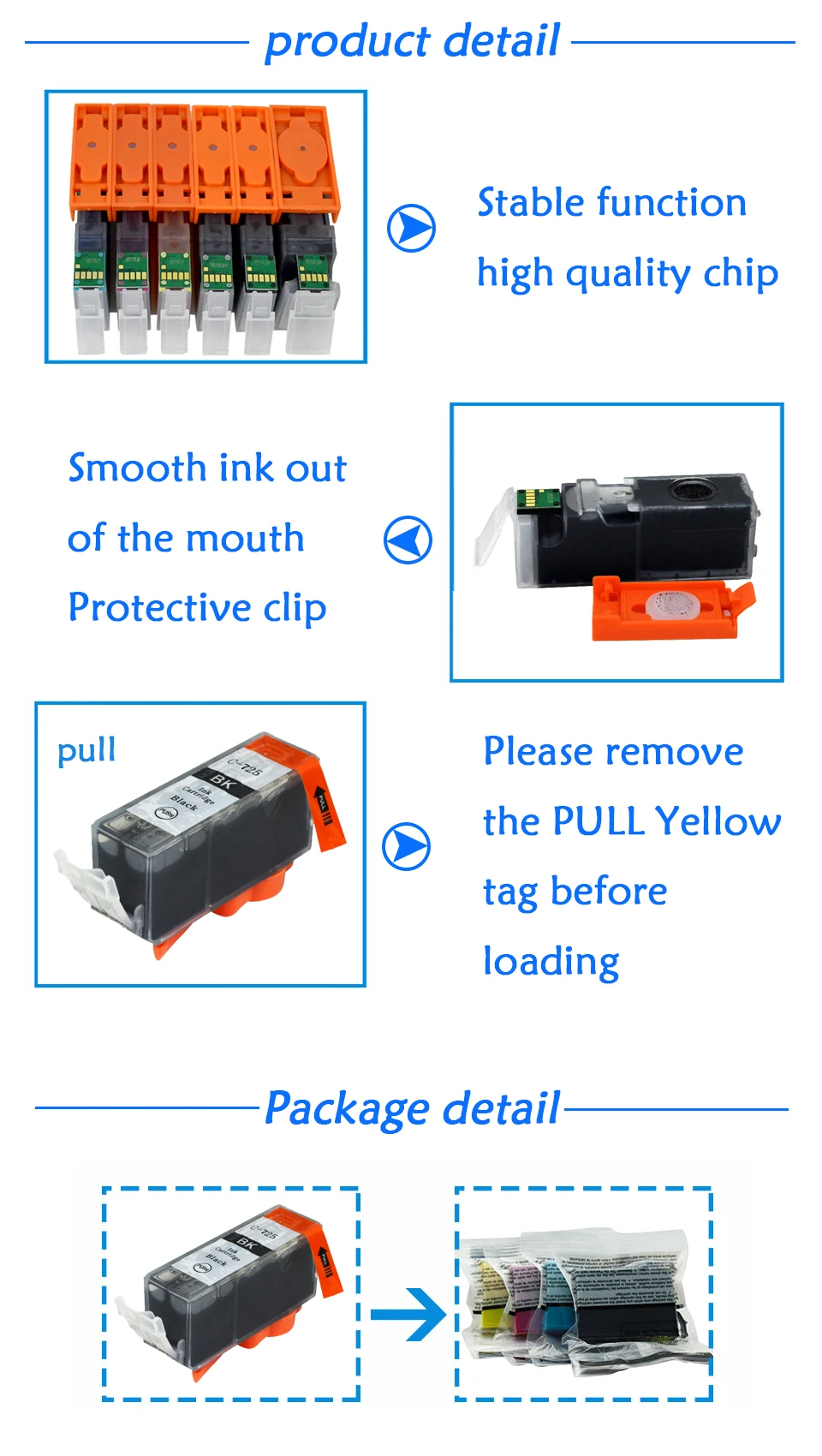 5pcs Black PGI725 ink cartridges For canon PGI 725 PGI-725 IP4870 IP4970 IX6560 MG5170 MG5270 MG5370 MG6170 MG6270 MX886 printer