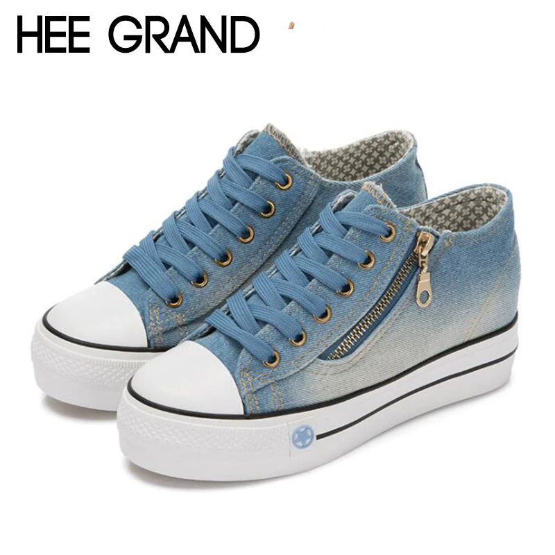 

HEE GRAND Women Flats 2018 New Fashion Shoes Women Denim Shoes Casual Outdoor Shoes Lace-up Leisure Autumn Canvas Shoes XWF658