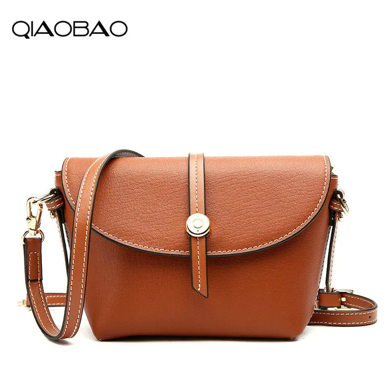 

QIAOBAO Flap Bags Cowhide Leather Women Shoulder Bag Fashion Strap Luxury Brand Crossbody Bags For Women Messenger Bag