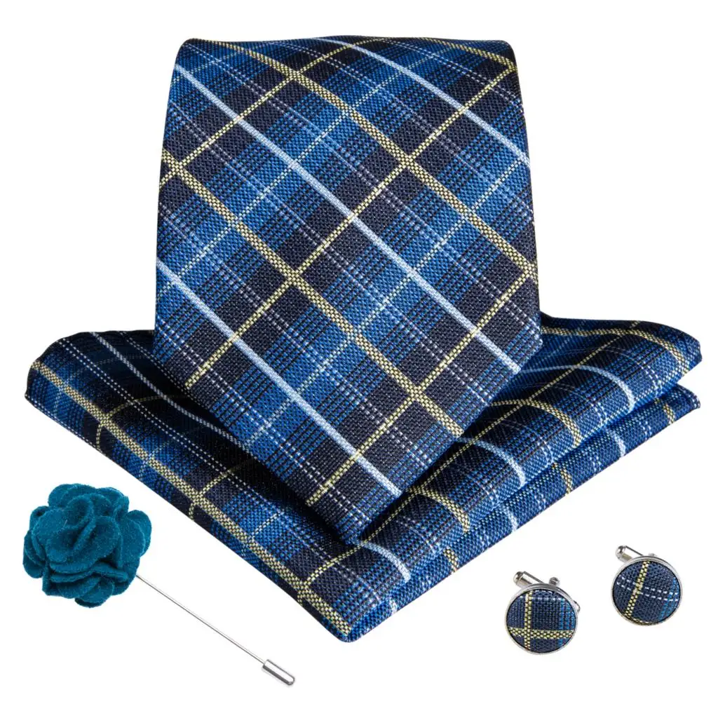 DiBanGu Свадебный галстук для мужчин, розовый, голубой цвет, галстуки, запонки, брошь, набор для мужских свадебных женихов, мужские галстуки на шею, MJ-1571 - Цвет: LDNX0087