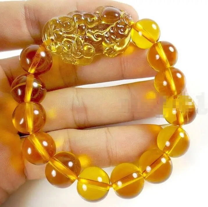 

Hot sell ->@@ Wholesale price 16new ^^^^Feng Shui Citrine Yellow Crystal Pi Yao Pi Xiu Xie Bracelet For Wealth 14mm -Top quality