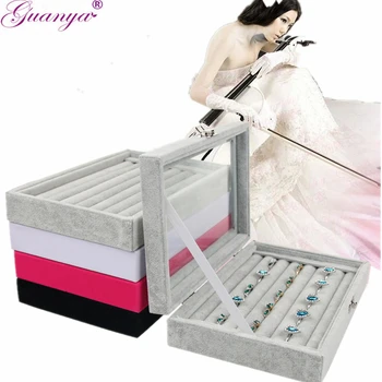 

Guanya 2pcs/lot brand rings display Box jewelry box glass cover ring receive case stud earings organizer box jewelry display
