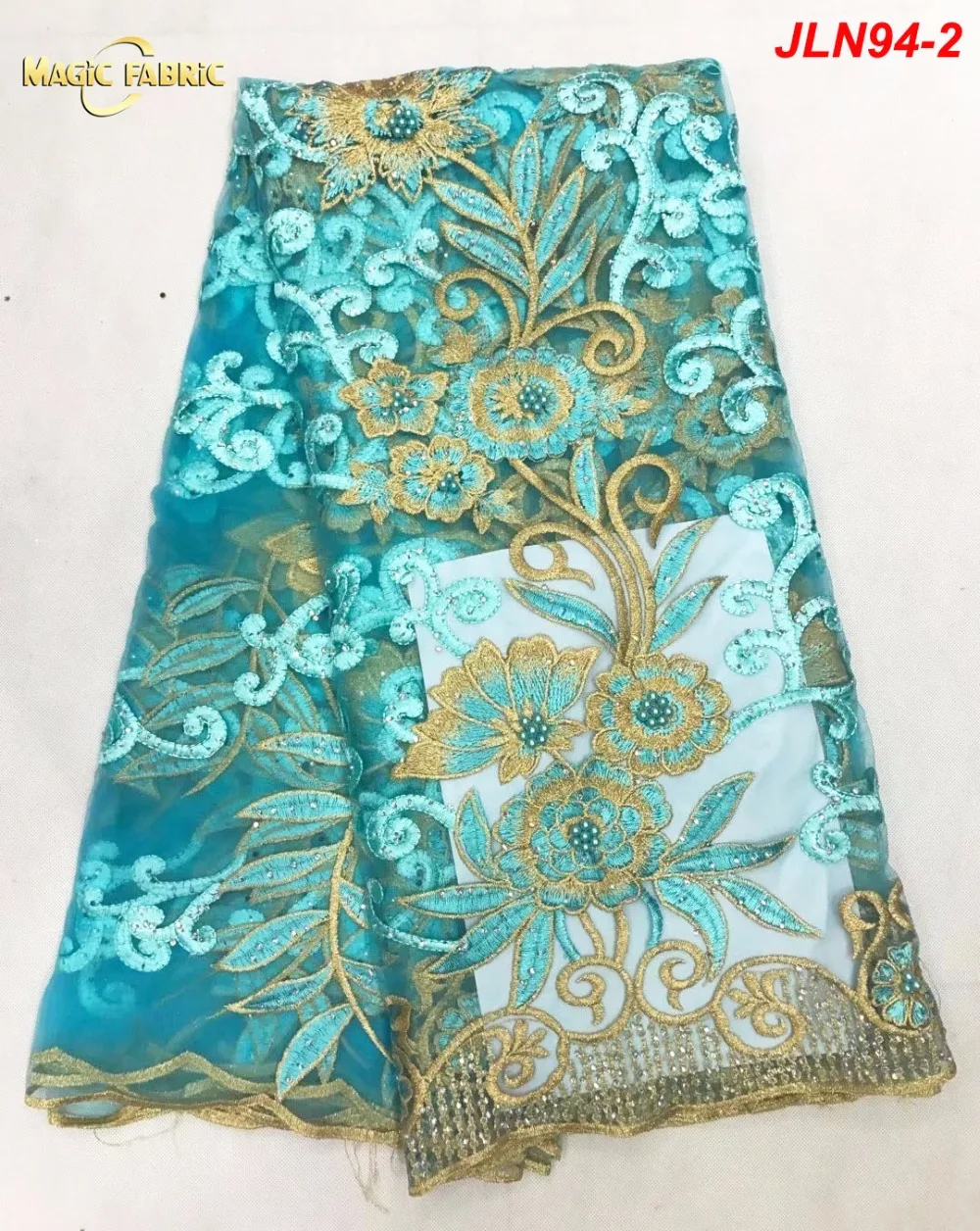 Latest Noble Dubai Lace Fabric With Beads 2017 Heavy Embroidered