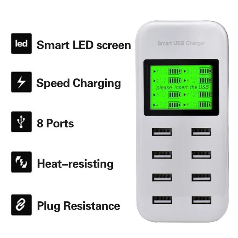 5 فولت 2.1a الولايات/eu 8 منافذ usb الجدار شاحن hub حوض شحن lcd للهواتف الذكية um أقراص
