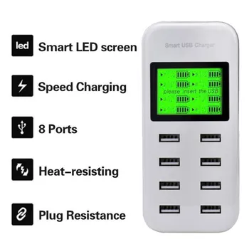 

NEW Smart Charging USB wall Charger with LCD Display 5V 2.1A US/EU plug 8 ports USB travel charger for iphone samsung tablets