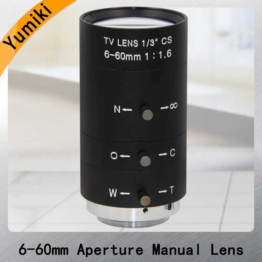 

Yumiki 6-60mm 1/3" CS Lens CCTV Lens IR F1.6 Manual Zoom Manual Iris for IP CCTV CCD Camera