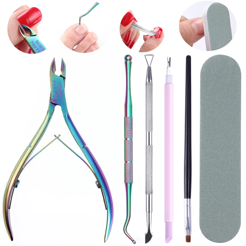 

5 Pcs UV Soak Off Gel Polish Remover Set Cuticle Scissor Dead Skin Pendicure Pusher Sanding Nail File Buffer Manicure Salon Kit