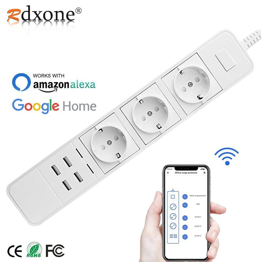 Rdxone умная Wifi полоса питания wifi розетка 4 USB порта Голосовое управление работает с