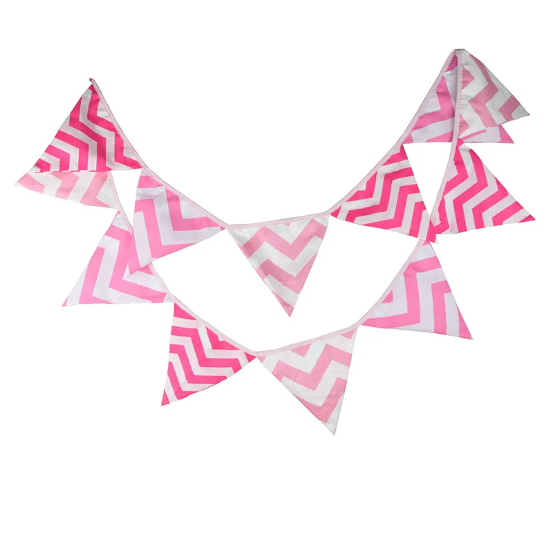 

Pink Wave Bunting Pennant Banners for Party Birthday Baby Shower Decoration Wedding Party Supplies 3.2M 12Flags Cotton Fabric