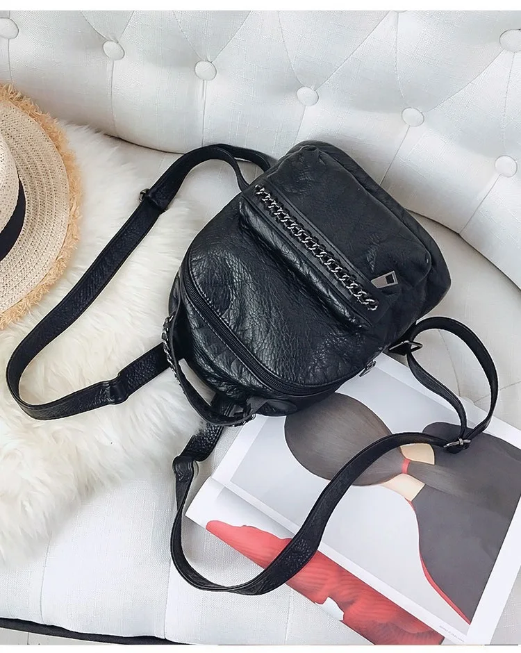 Female Backpack Fashion Mini Chain Backpack Small Black Soft Pu Leather Shoulder Bag Travel School Bags Teenage Girls Handbag Mochila (18)