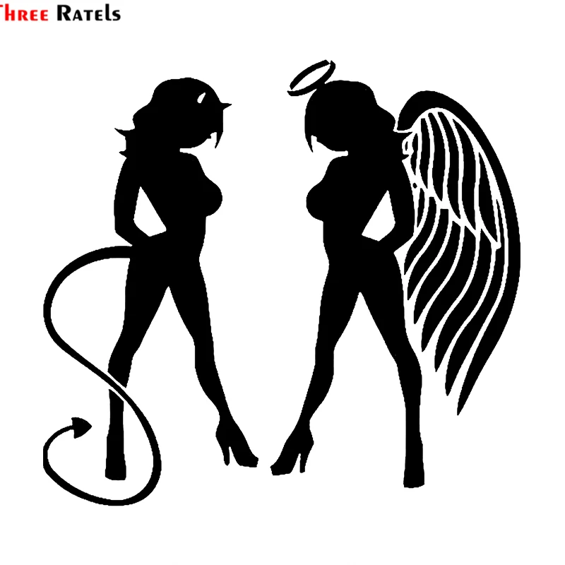 

Three Ratels TZ-1952# 16x15cm sexy angel devil girl naughty car sticker funny car stickers styling removable decal