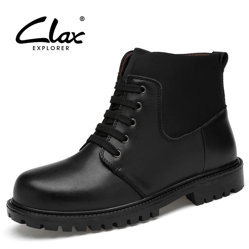

CLAX Men Leather Boots Autumn Work Shoe Male High Top Winter Boot Plush Fur Warm Snow Shoes Casual Man Shoe plus size