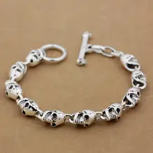 LINSION 925 пробы серебряный череп цепи мужские Байкер Рокер панк браслет 8W004