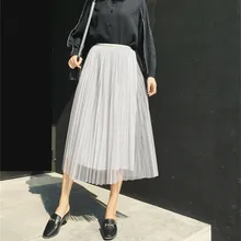 Лидер продаж модные женские туфли блеск тонкие гофрированные юбки эластичный высокой талией сетки леди девушка блестящая юбка-пачка юбка весна-лето одноцветное черный, розовый