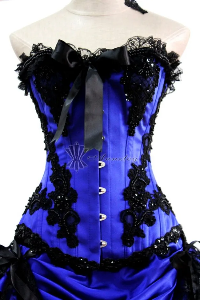 Short Blue Prom Dresses Black Beading Gothic Corset Prom Dresses For Sale (3)