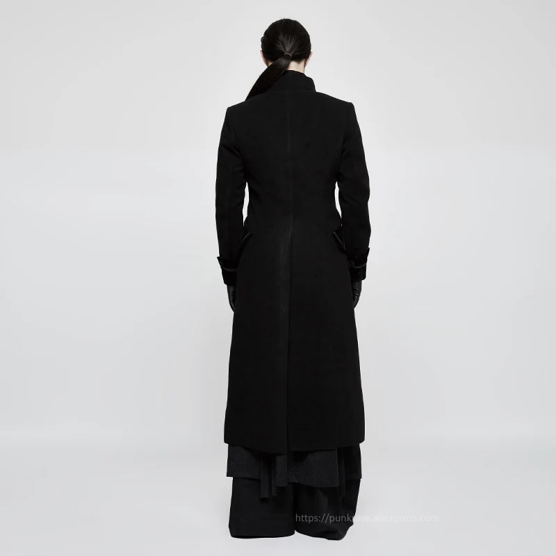 PUNK RAVE Men Gothic Coats Military Uniform Jacket  Vintage Retro Palace Style Winter Men Woolen Stage Performance Long Overcoat