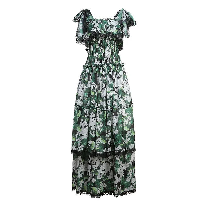 Hoge Kwaliteit 2019 Lente Nieuwe Designer Vrouwen Jurk Bohemian Print Bretels Kant Stiksels Kant Elastische Taille Taart Vrouwelijke Jurk Hoge Kwaliteit 2019 Lente Nieuwe Designer Vrouwen Jurk Bohemian Print Bretels Kant Stiksels Kant Elastische Taille Taart Vrouwelijke Jurk