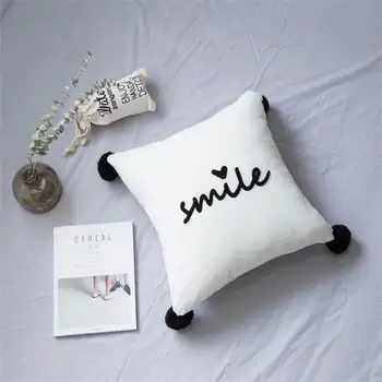 

Wool Embroidery Ball Pillow With Core Letters Christmas Decoration Pillow Solid Color Pillow 45cmx45cm Sofa Cushion