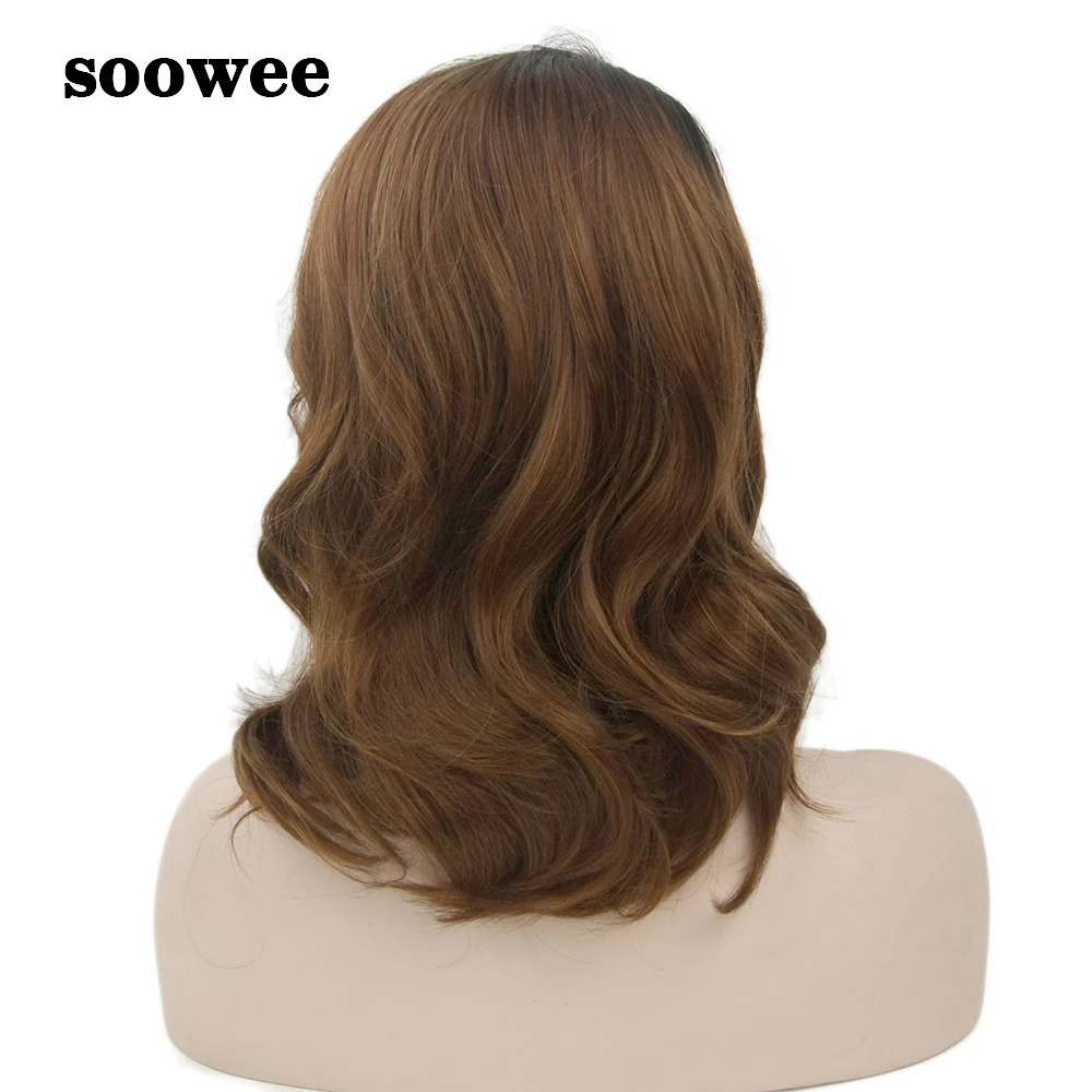 Soowee False Hair Black To Brown Wig Body Wavy Medium Synthetic Hair
