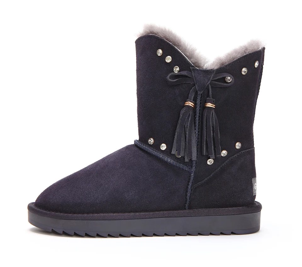 GOGC зимняя обувь из натуральной кожи на меху; женская шерстяная обувь; зимние ботинки с кристаллами; новые Брендовые женские зимние ботинки; женская обувь; 9843