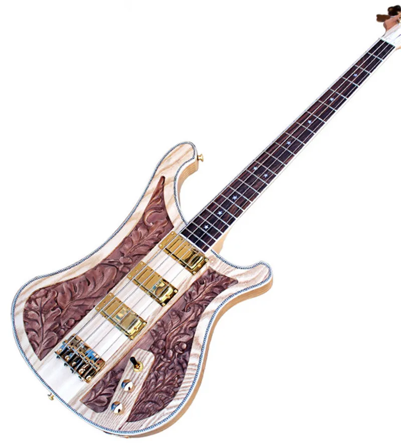 

Classical 4-String CNC Engraving Pattern Electric Bass Guitar with Rosewood Fingerboard,Gold Hardwares,can be customized