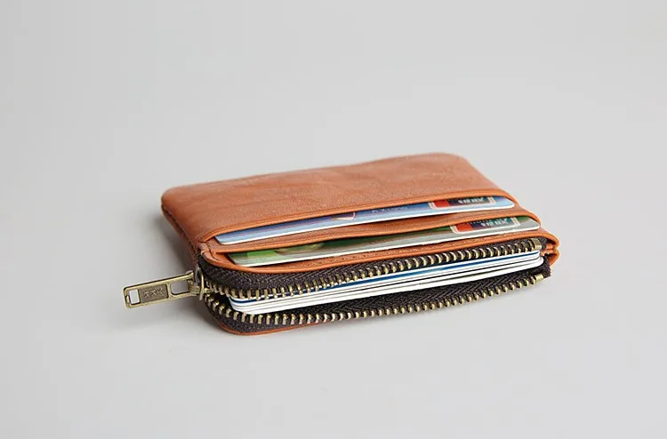 Мужской кошелек из натуральной кожи, короткий маленький мини-кошелек на молнии, передний Карманный с отделениями для карт, винтажный Чехол