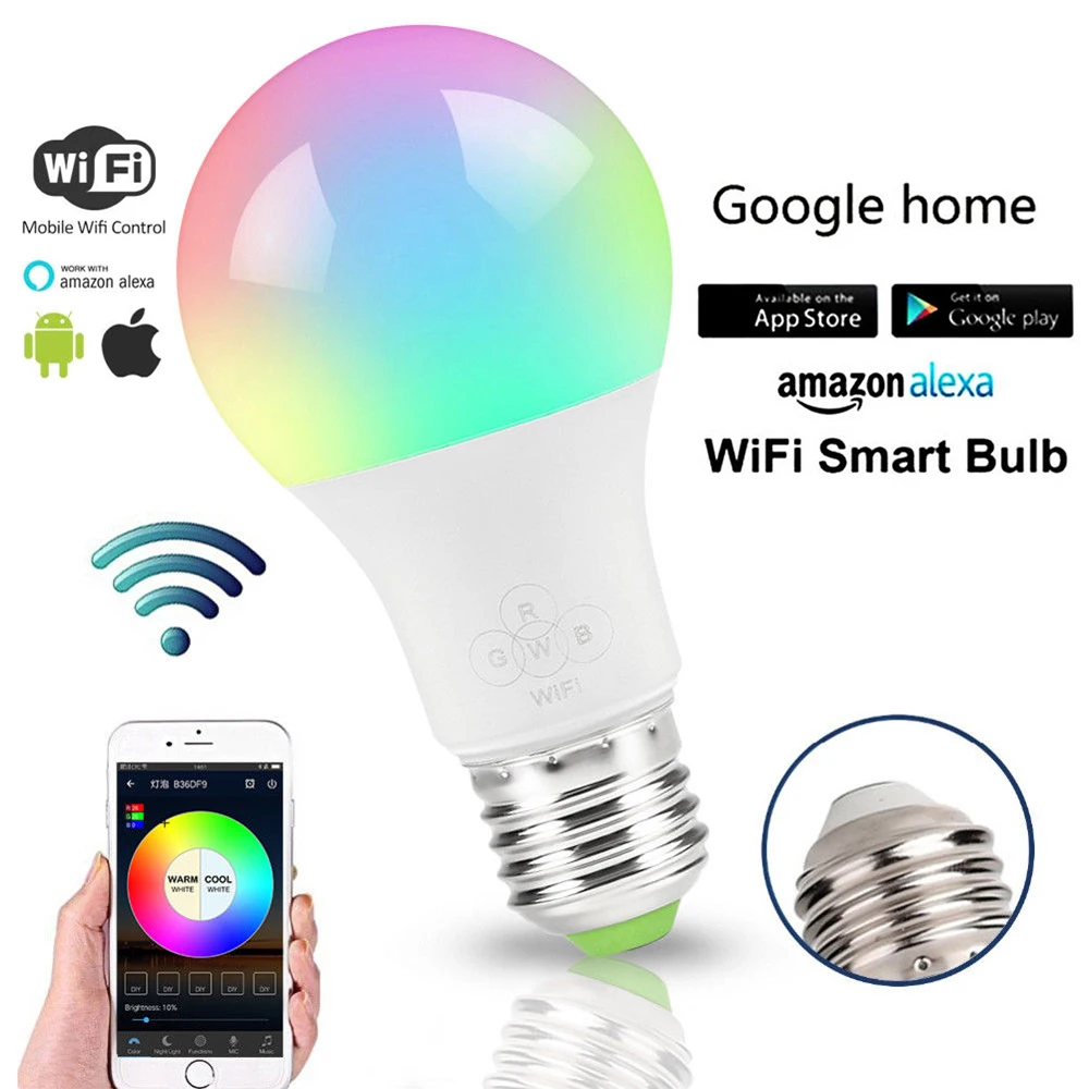 

Smart Bulb E27 LED Blub Lamps RGB Sound And Light Control Wireless WiFi App Remote Control Light for Alexa Google Home