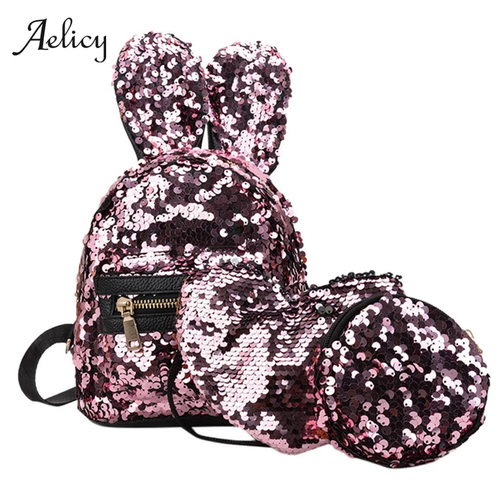 Aelicy 3 шт./компл. блестящие Для женщин Блестки рюкзаки для девочек-подростков, с ручкой, для путешествий, очень Ёмкость пакеты с блестками рюкзак вечерние школьные ранцы 606