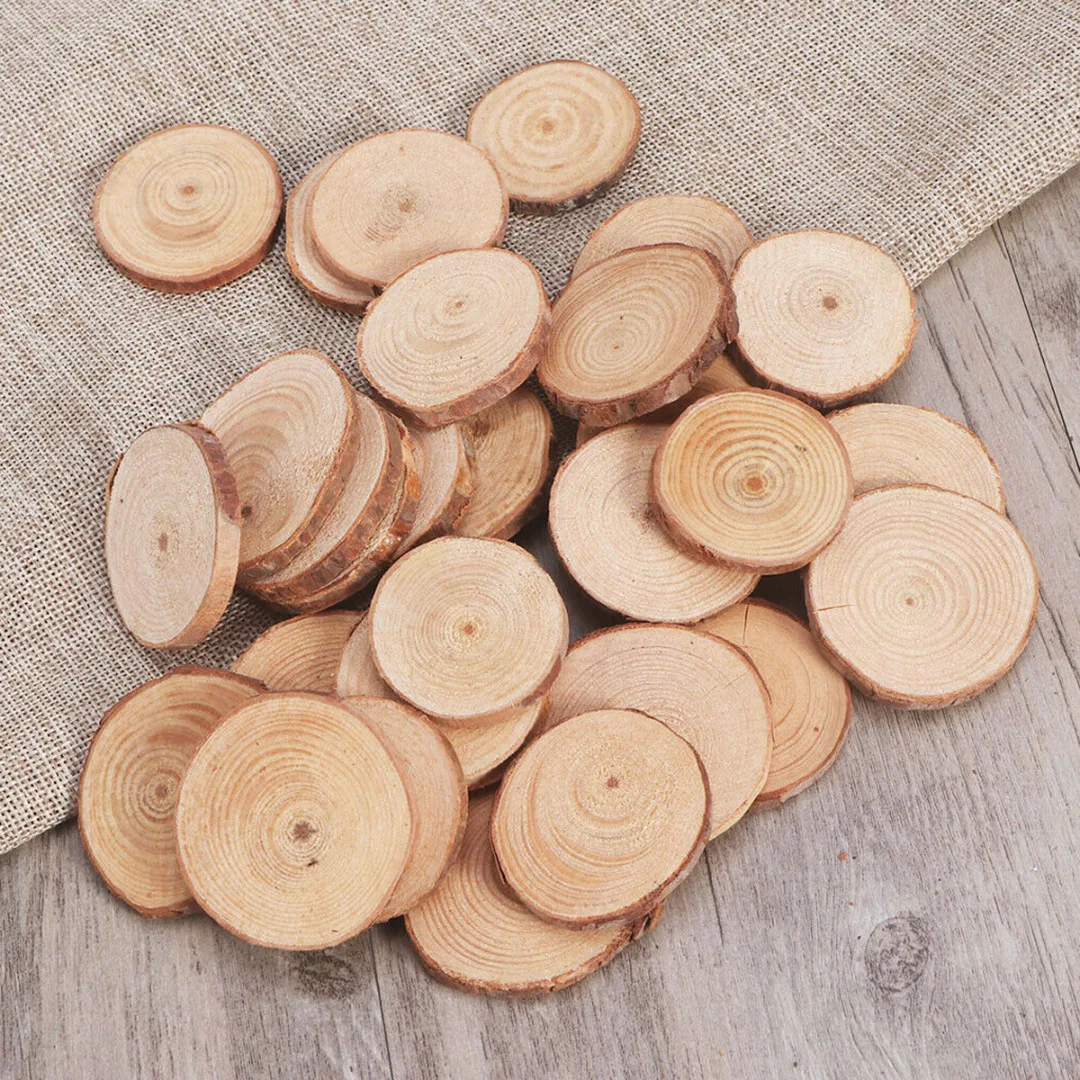 30pcs Natural Pine Wood Log Slices Round Slices Wedding Party DIY Crafts Decor Hand-painted Material Pyrography Ornament 3-4cm