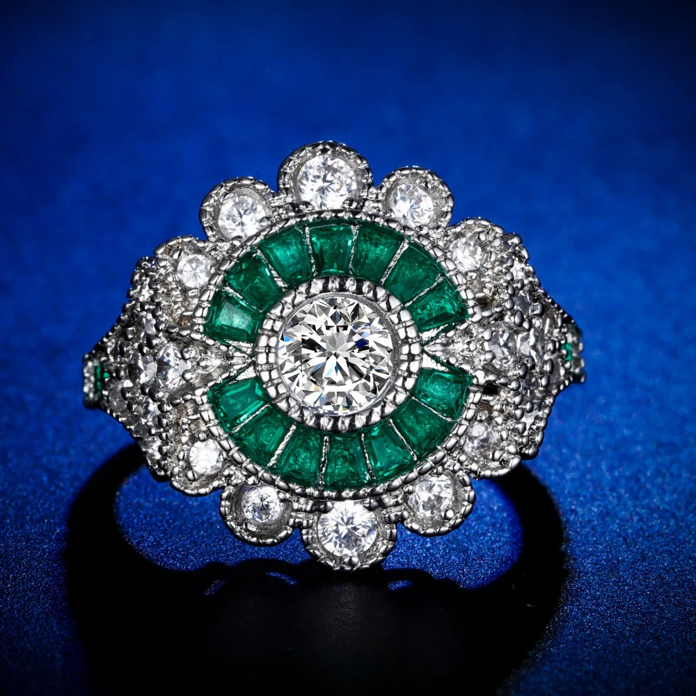 

Original Design Handmade cz unique style top quality Ring emerald green Cubic Zirconia Hot Ins sterling silver 925