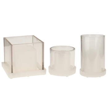 

3Pcs Candle Cup Molds Dried Flowers Hollowed Candlestick Plastic Moulds Acrylic Plastic Candle Wax Mold Silicone Concrete Mold
