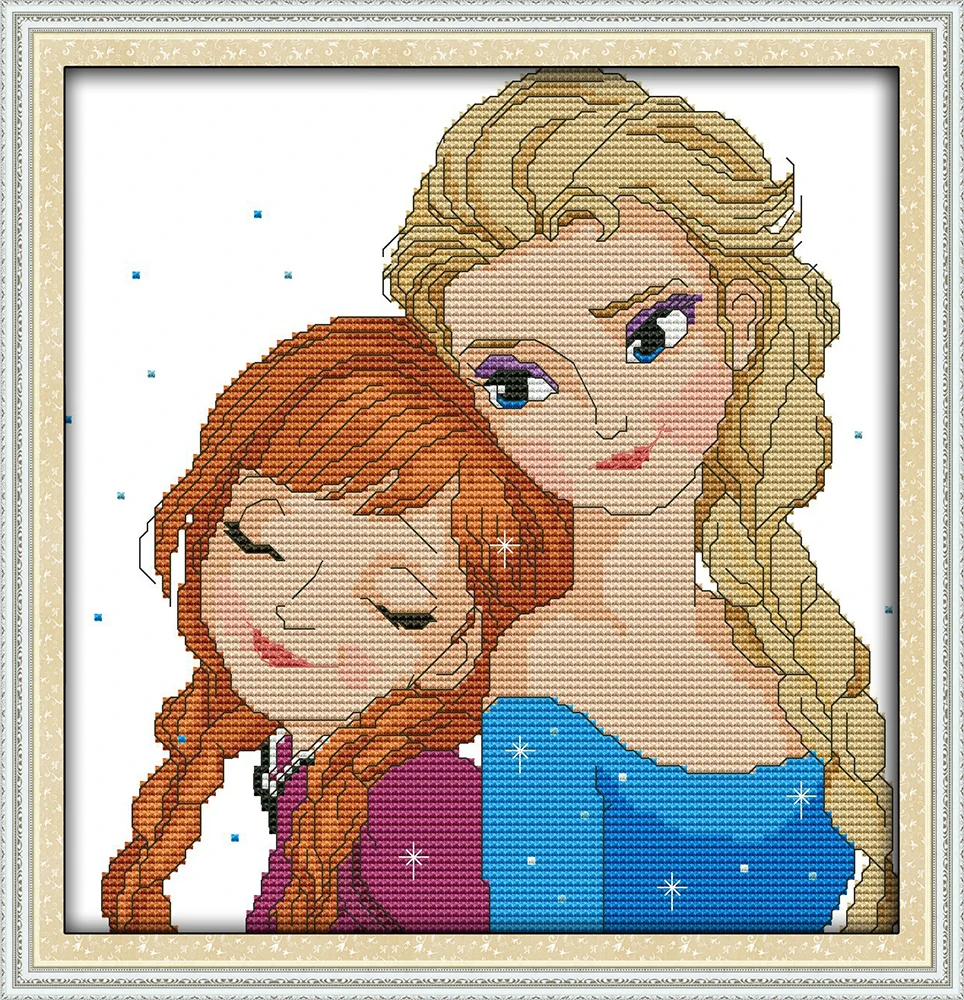 

Two beautiful girls counted printed on fabric DMC 14CT 11CT Cross Stitch kits,embroidery needlework Sets,snow Home Decor