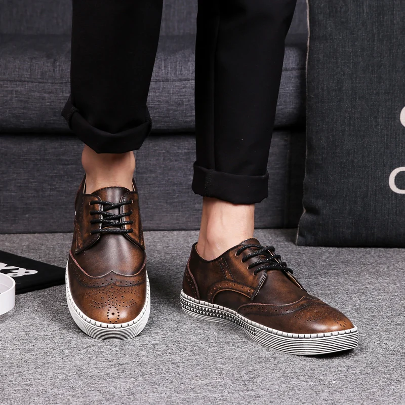 BIMUDUIYU Spring Autumn New Trendy Shoes Quality Genuine Leather Soft Casual Gentleman Brogue Style Men's Shoes 38-48 Large size